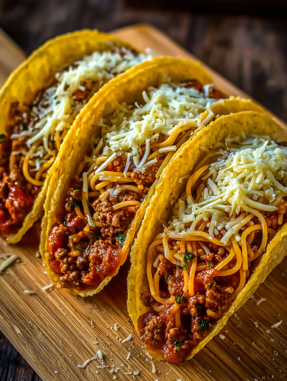 Three tacos with meat and cheese on a wooden table.