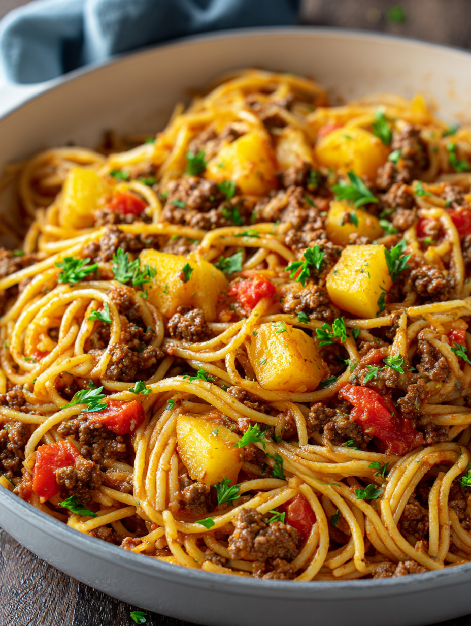 A bowl of spaghetti with meat and vegetables.