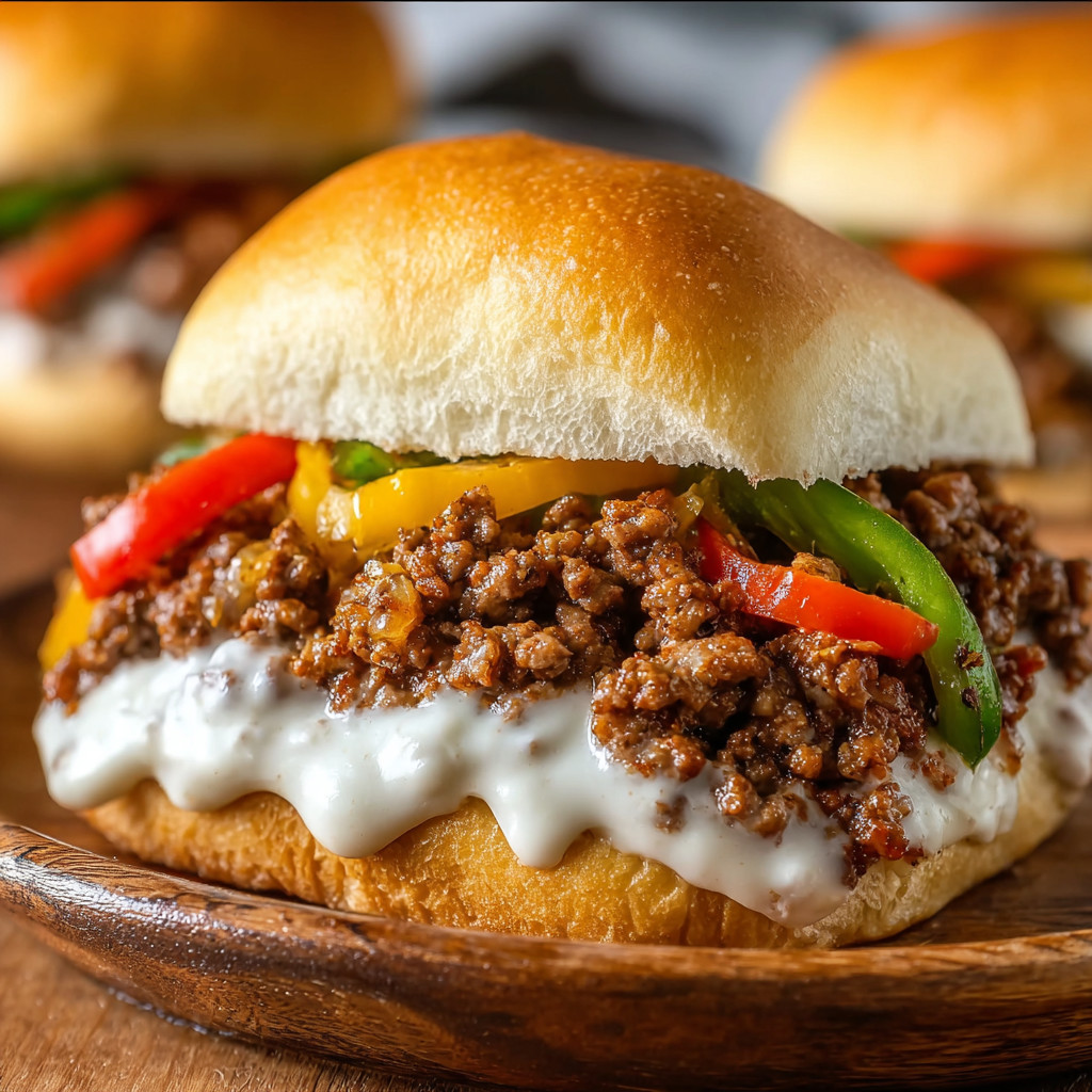 A burger with cheese and peppers on a bun.