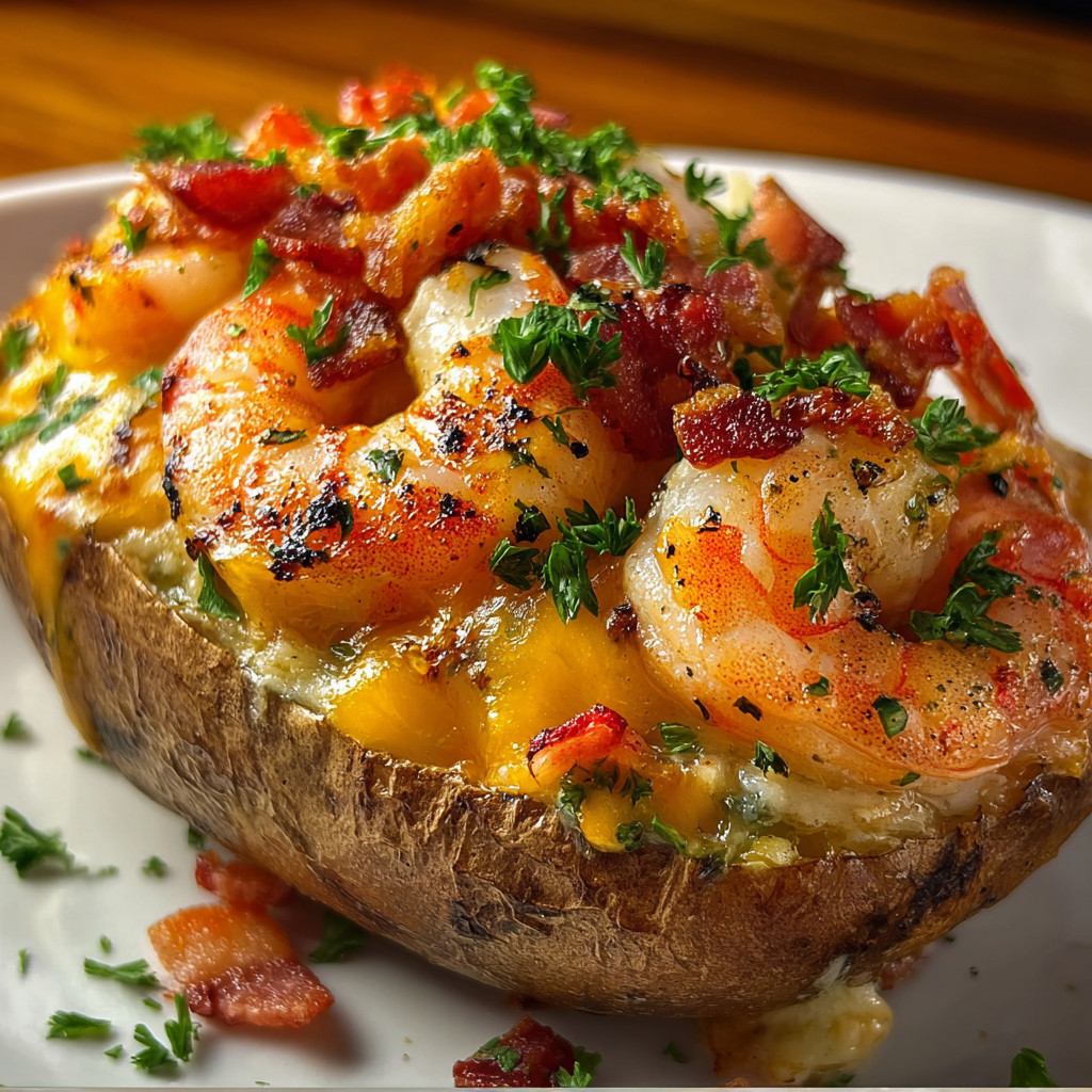 A plate of food with shrimp and bacon.