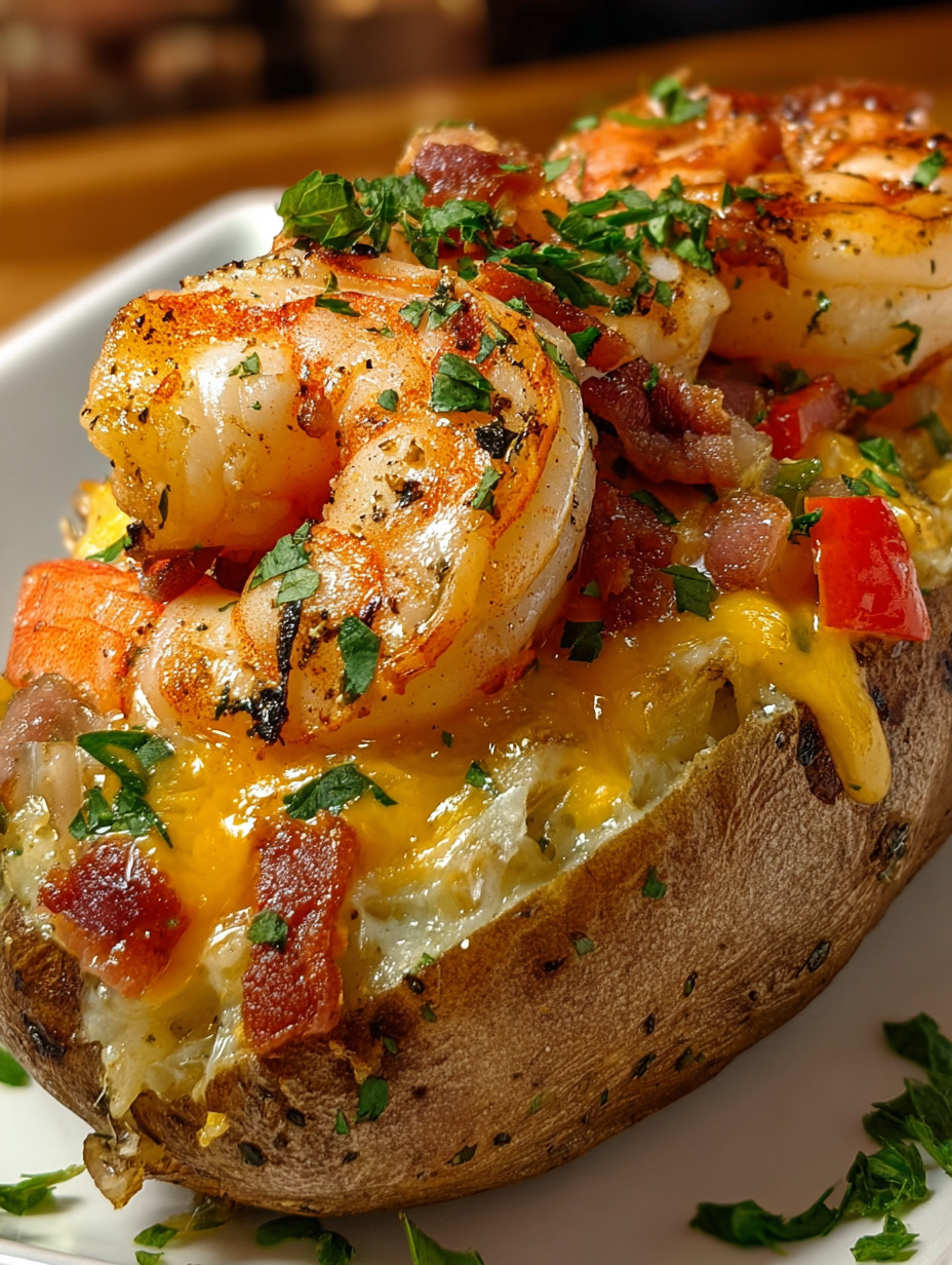 A plate of food with shrimp and bacon.