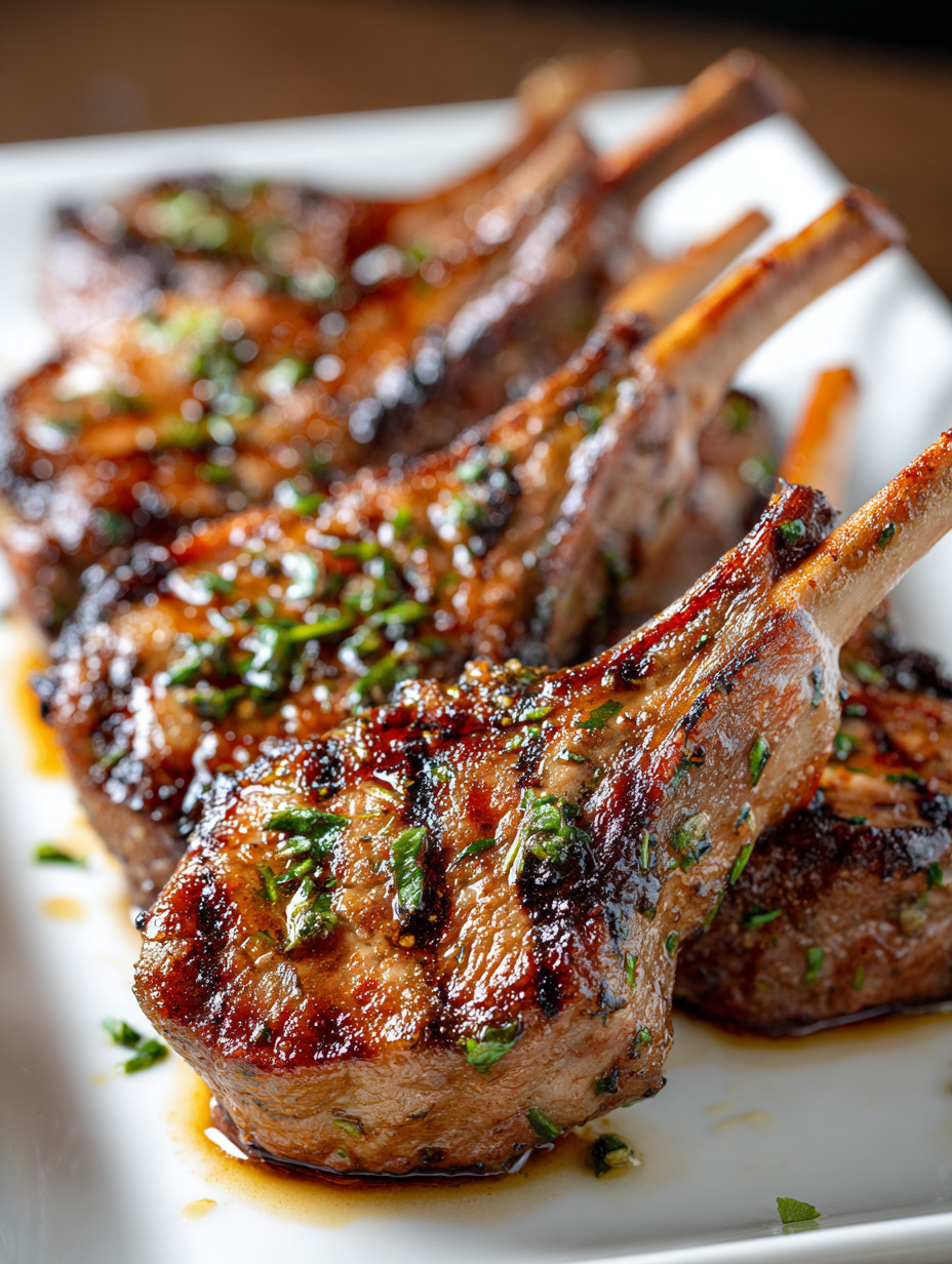 A plate of meat with herbs on it.