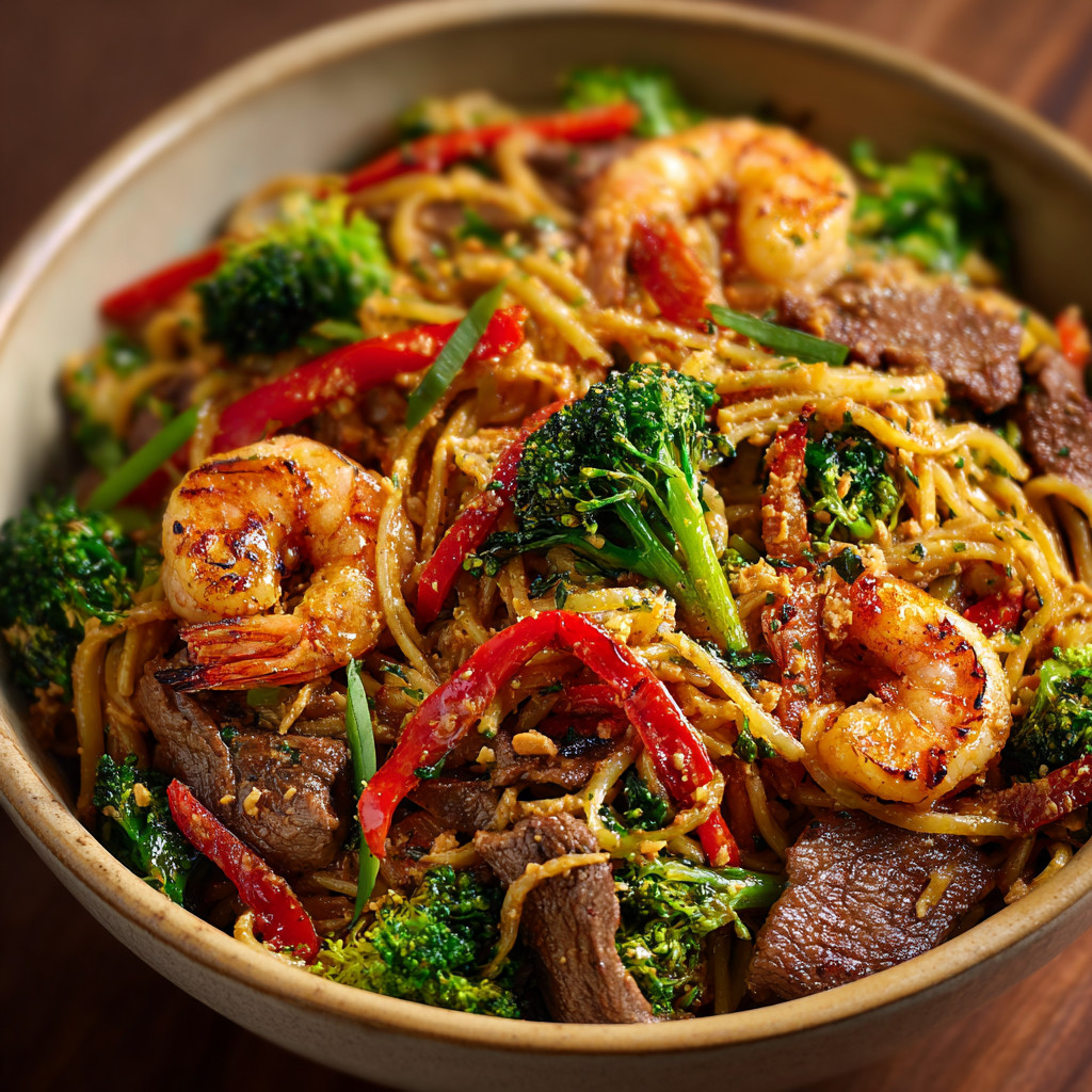 A bowl of shrimp and broccoli.