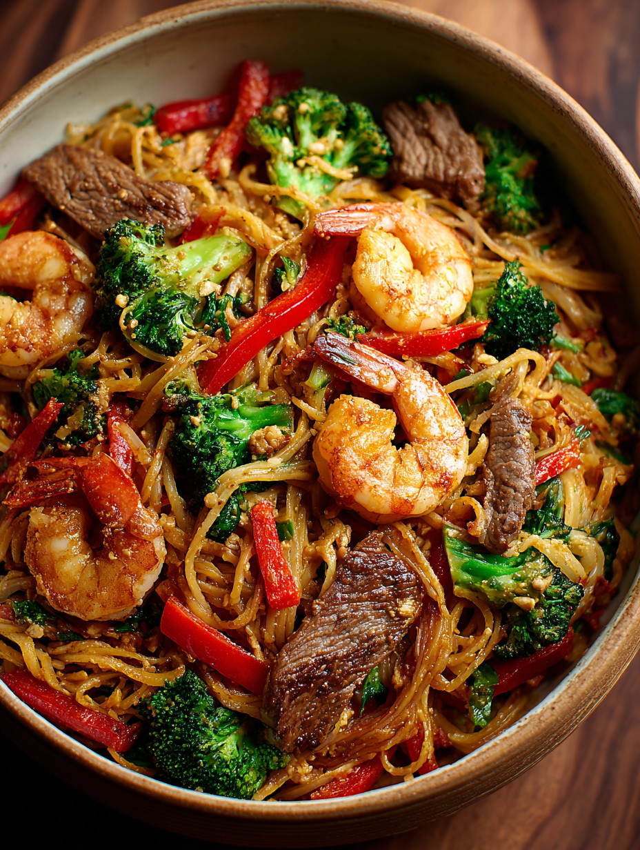 A bowl of shrimp and broccoli.