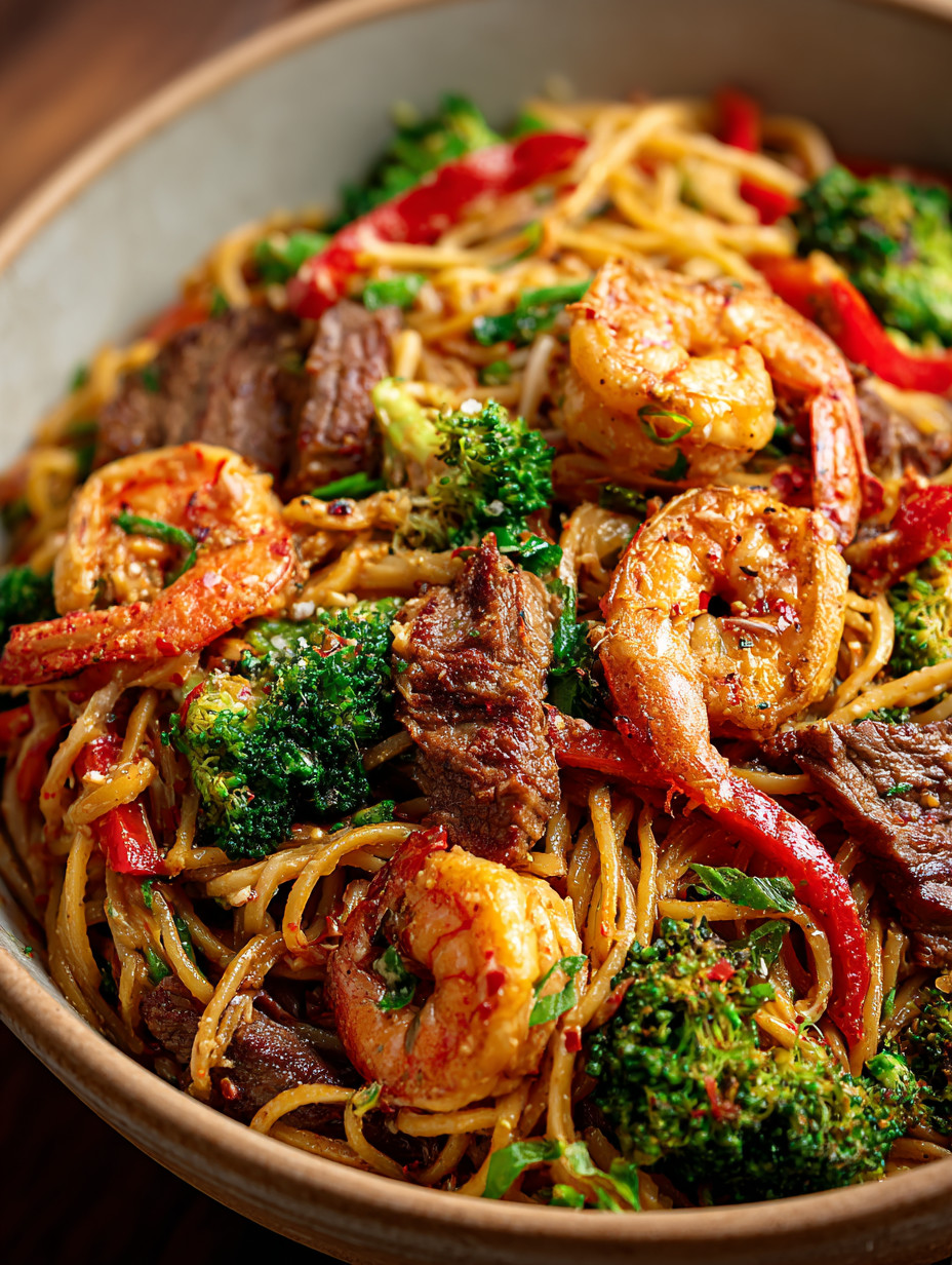 A bowl of shrimp and broccoli.
