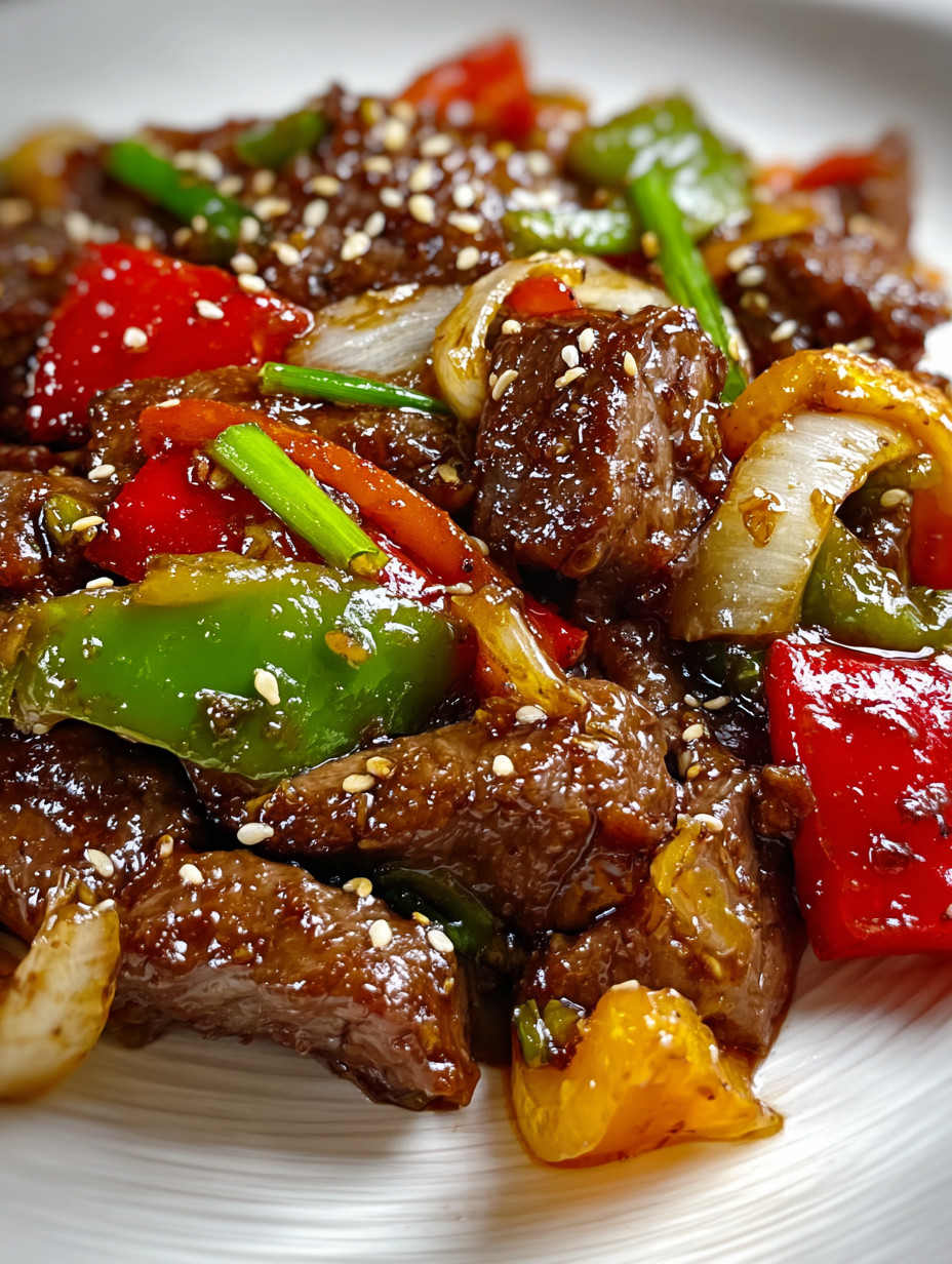 A plate of food with peppers and onions.