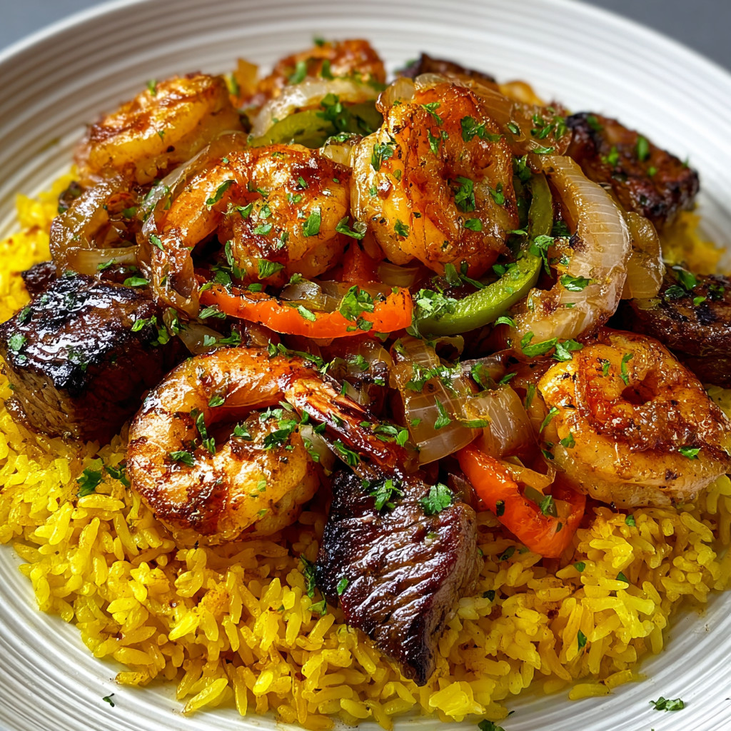 A plate of shrimp and vegetables.