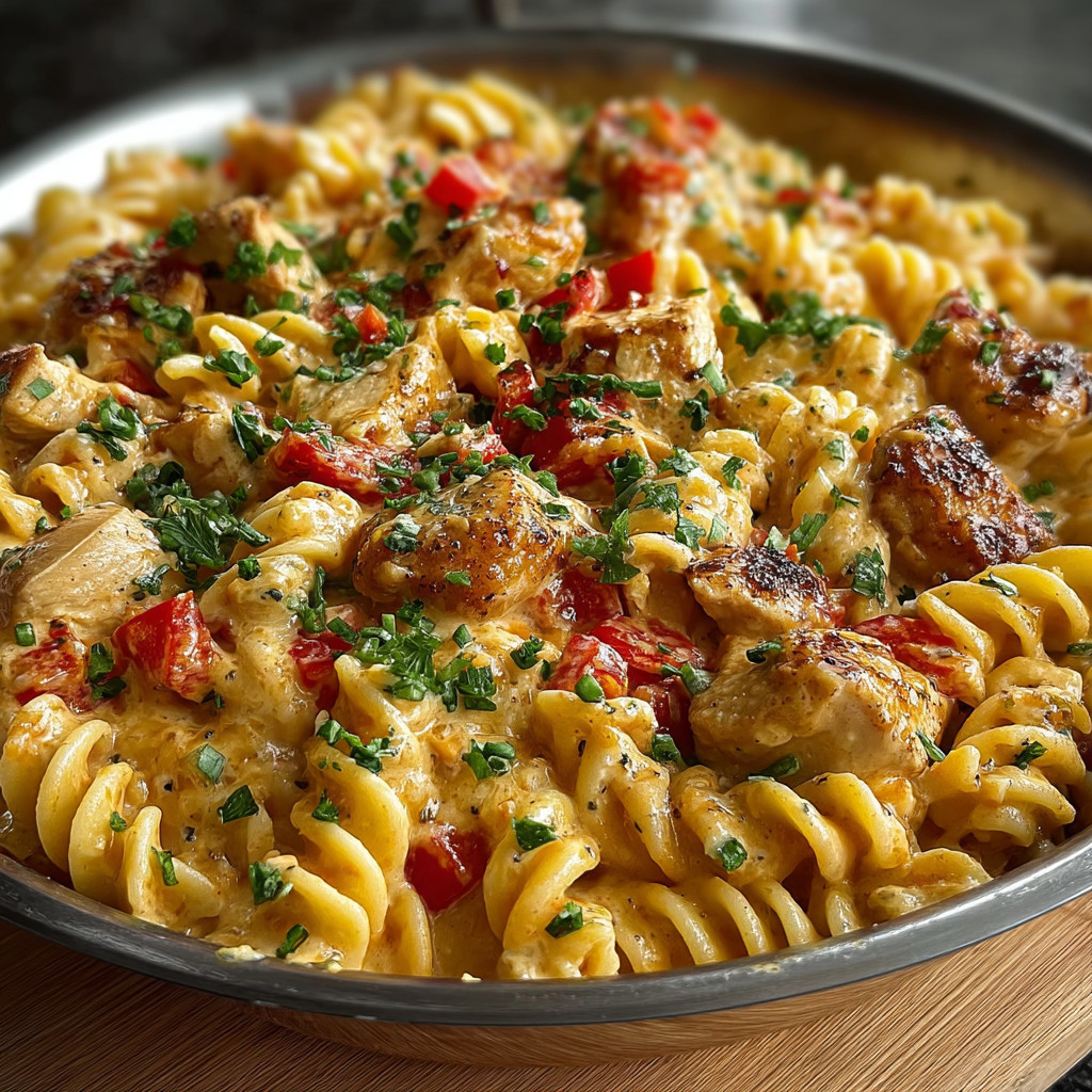 A plate of pasta with meat and vegetables.
