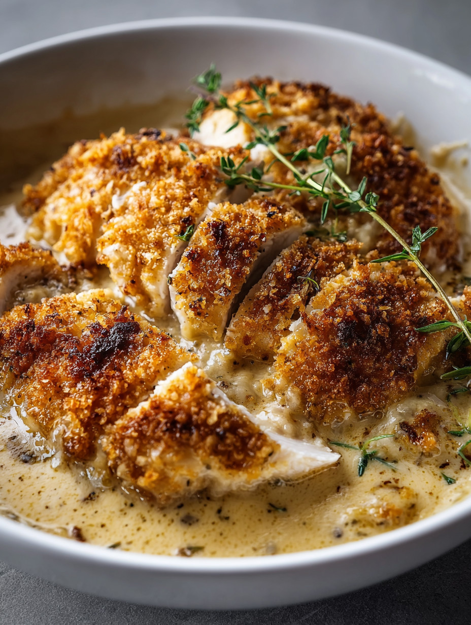 A bowl of chicken with herbs.
