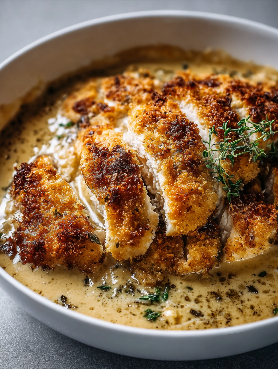 A bowl of chicken with herbs.