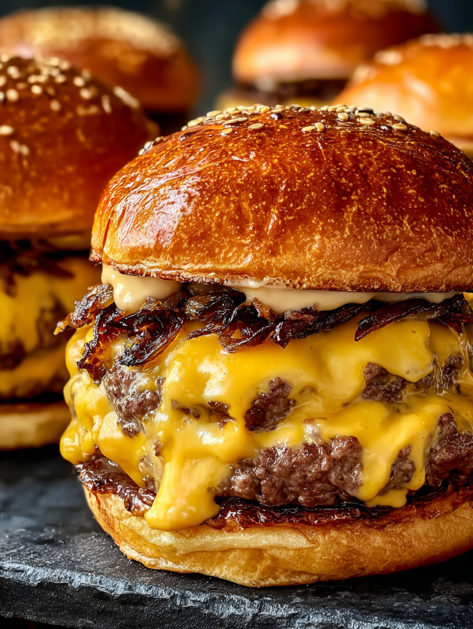 A close up of a burger with cheese.