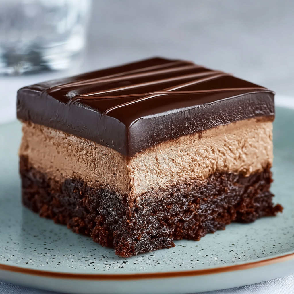 A slice of chocolate cake on a plate.