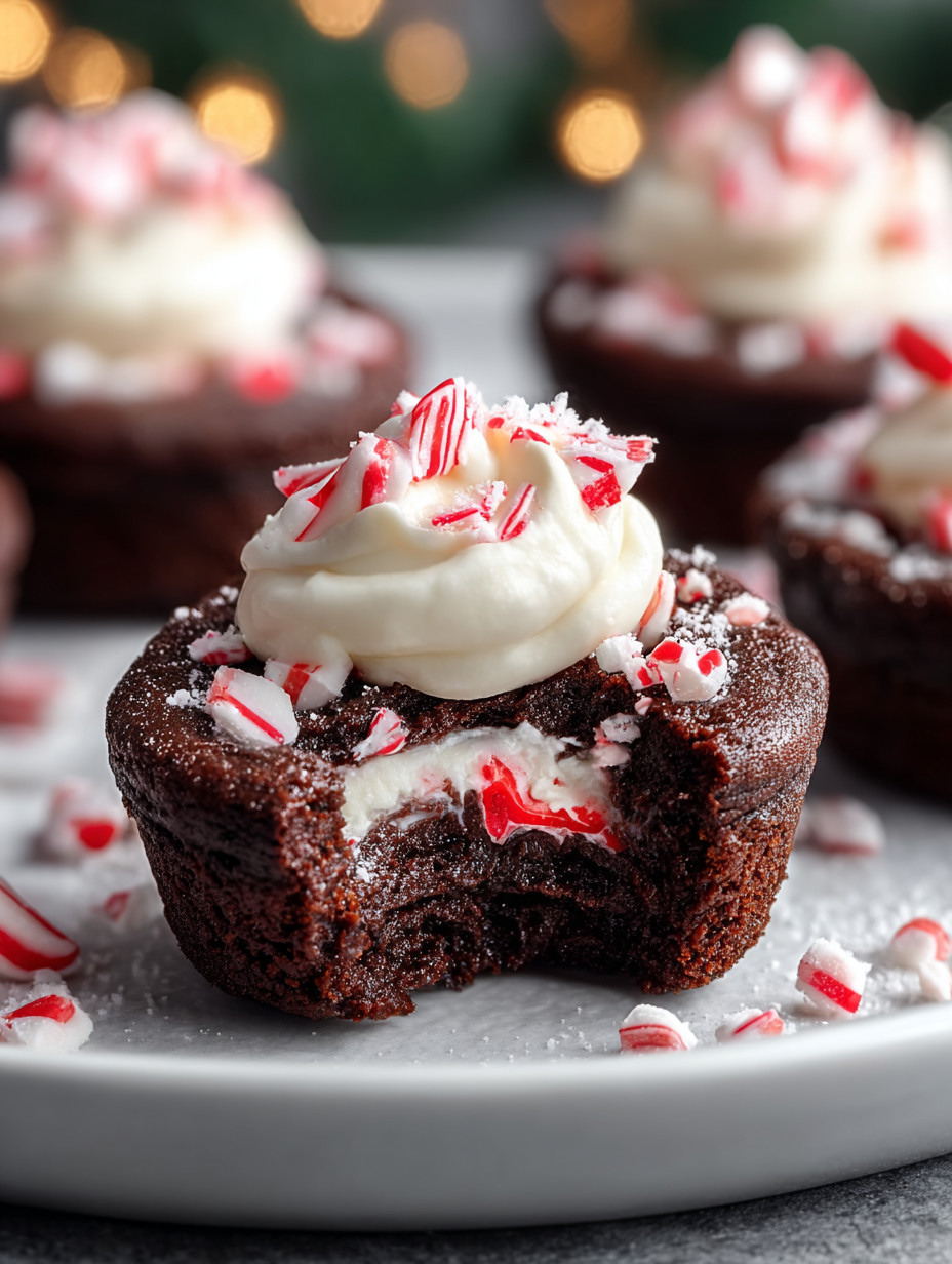 A plate of chocolate cupcakes with white frosting and red and green sprinkles.