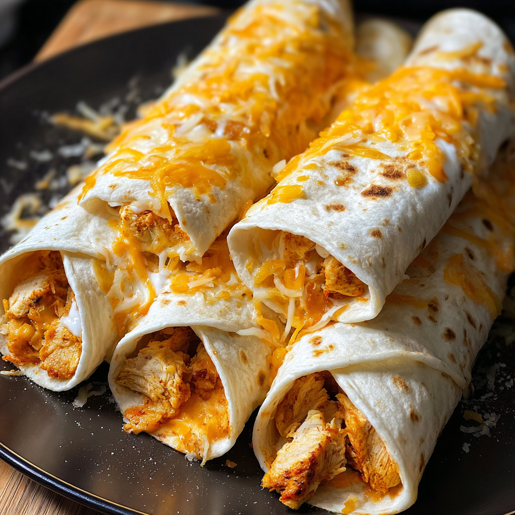 Three chicken enchiladas on a plate.