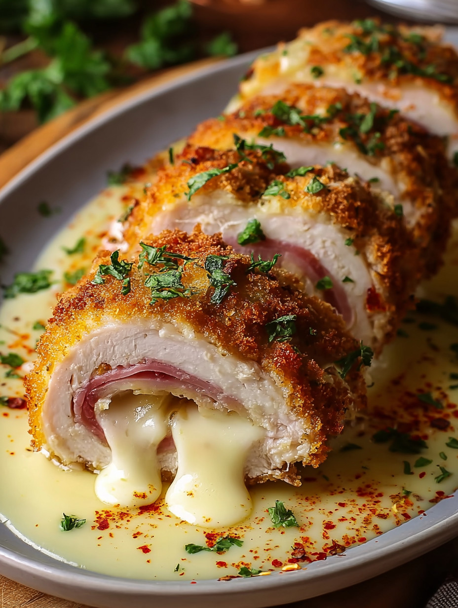A plate of food with a chicken breast and cheese.
