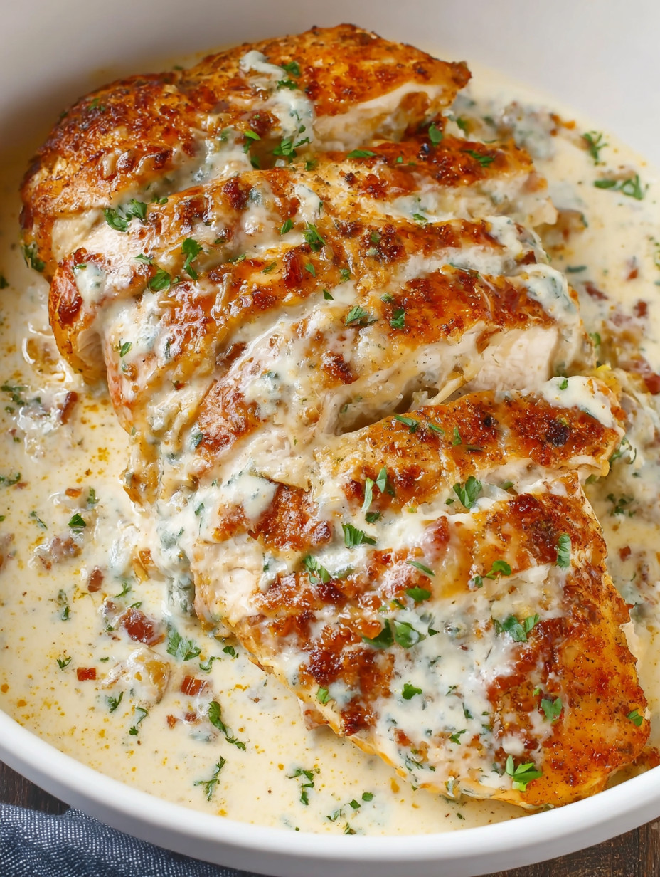 A plate of chicken with sauce.