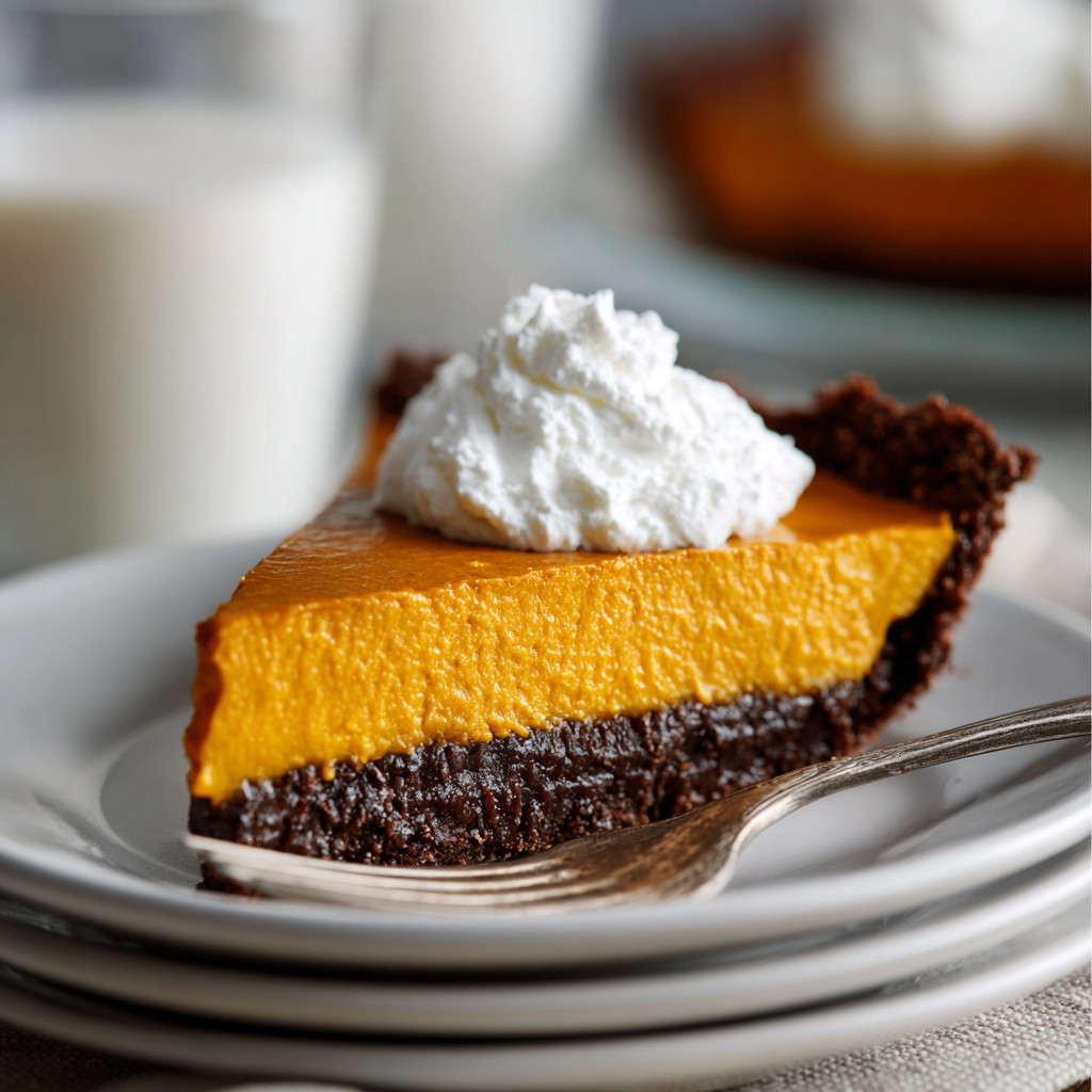 A slice of pie with whipped cream on top.