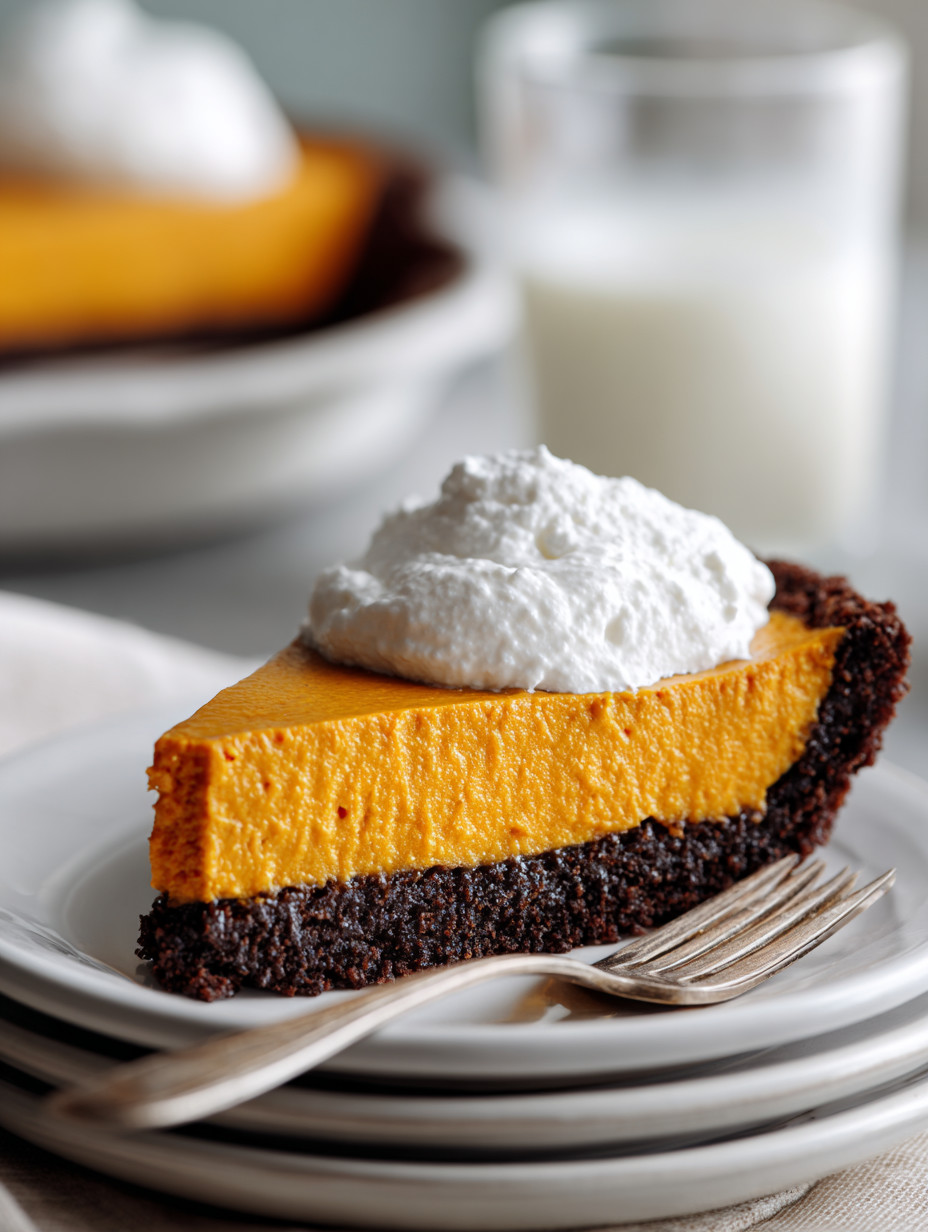 A slice of pie with whipped cream on top.