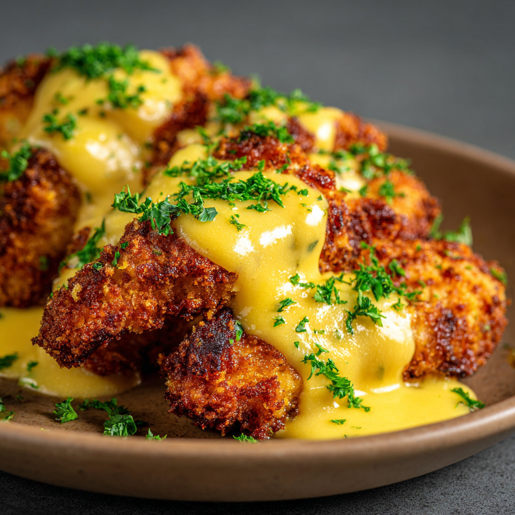 A plate of chicken with sauce on it.