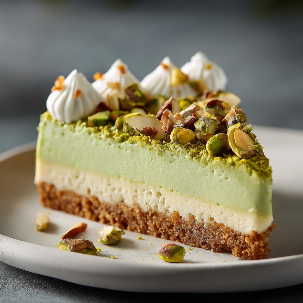 A slice of cake with white frosting and nuts.