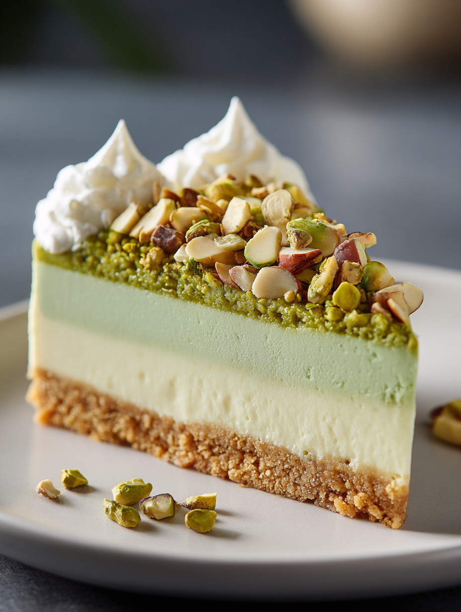 A slice of cake with white frosting and nuts on top.