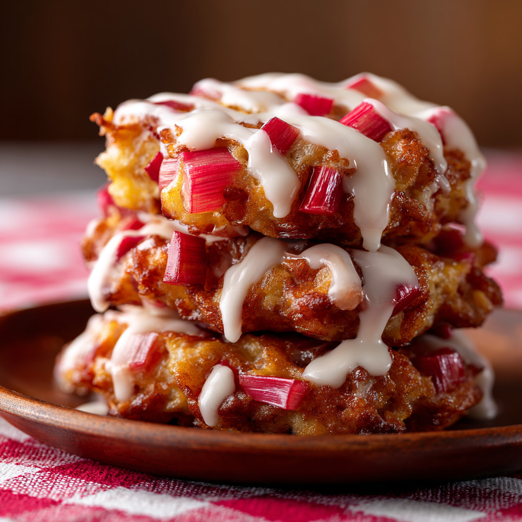 A stack of pastries with white icing and red onions.