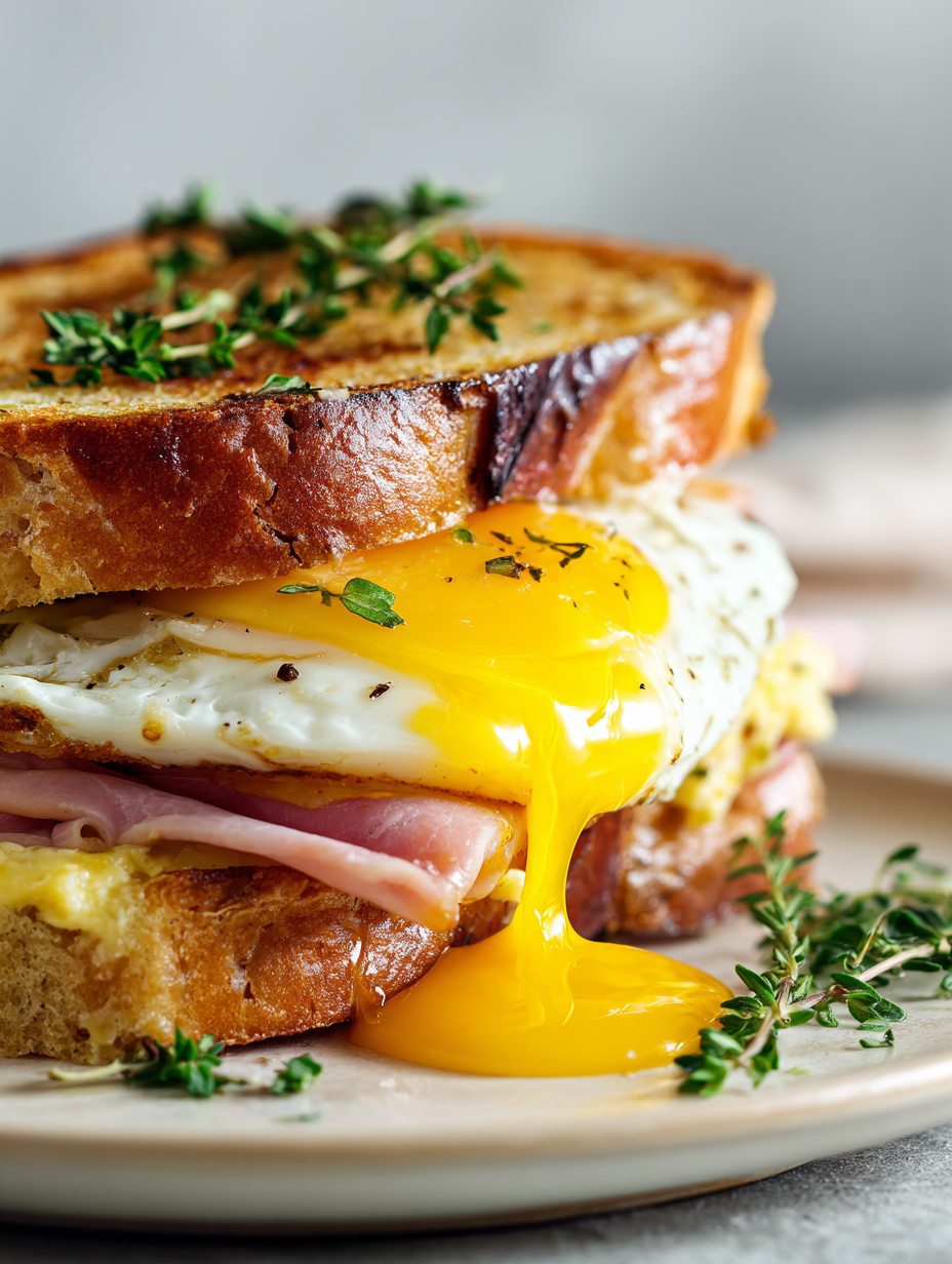 A sandwich with egg, ham and cheese.