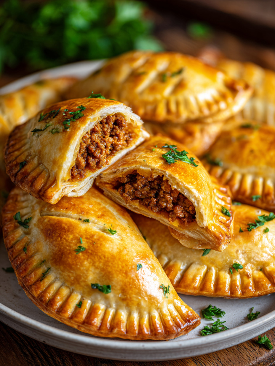 A plate of meat filled pastries.