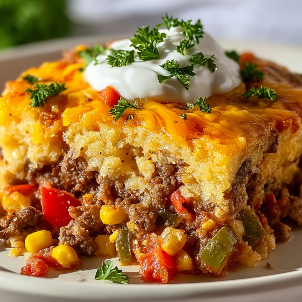 A white plate with a casserole dish on it.