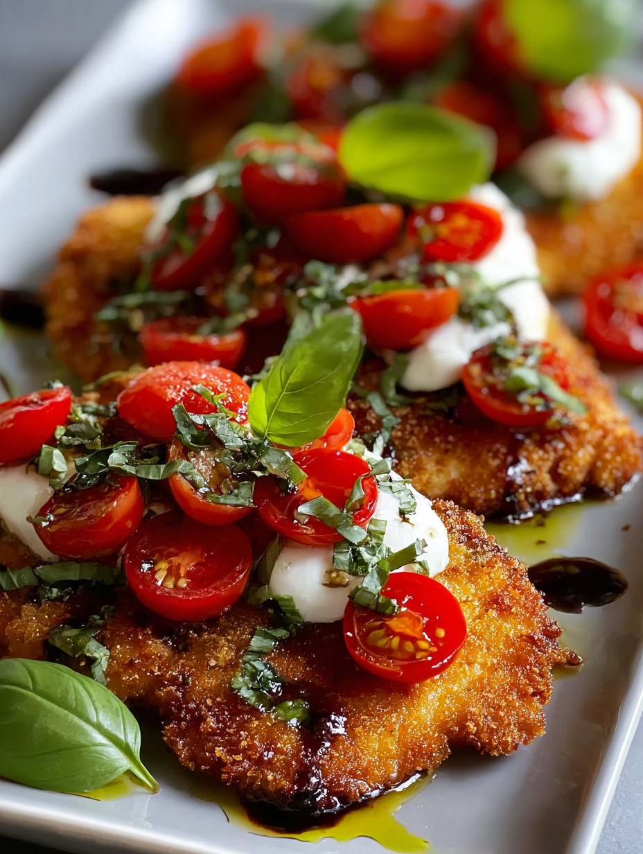 Chicken with tomatoes and cheese.