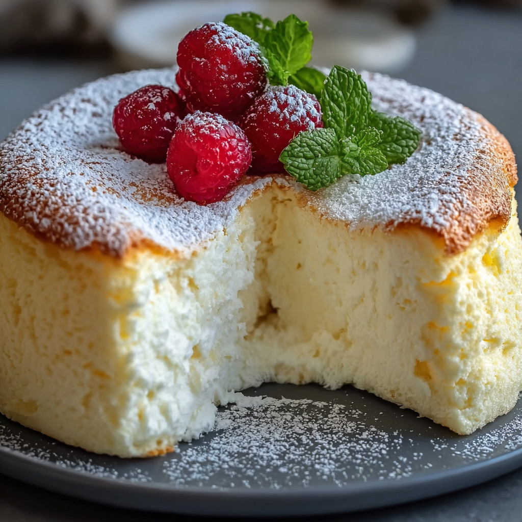 A slice of cake with raspberries on top.