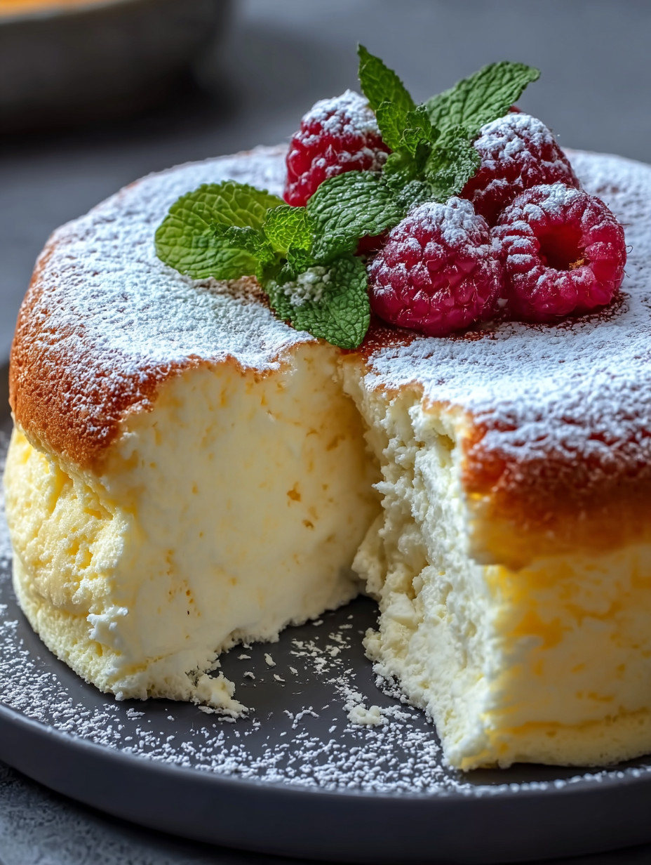 A slice of cake with raspberries on top.