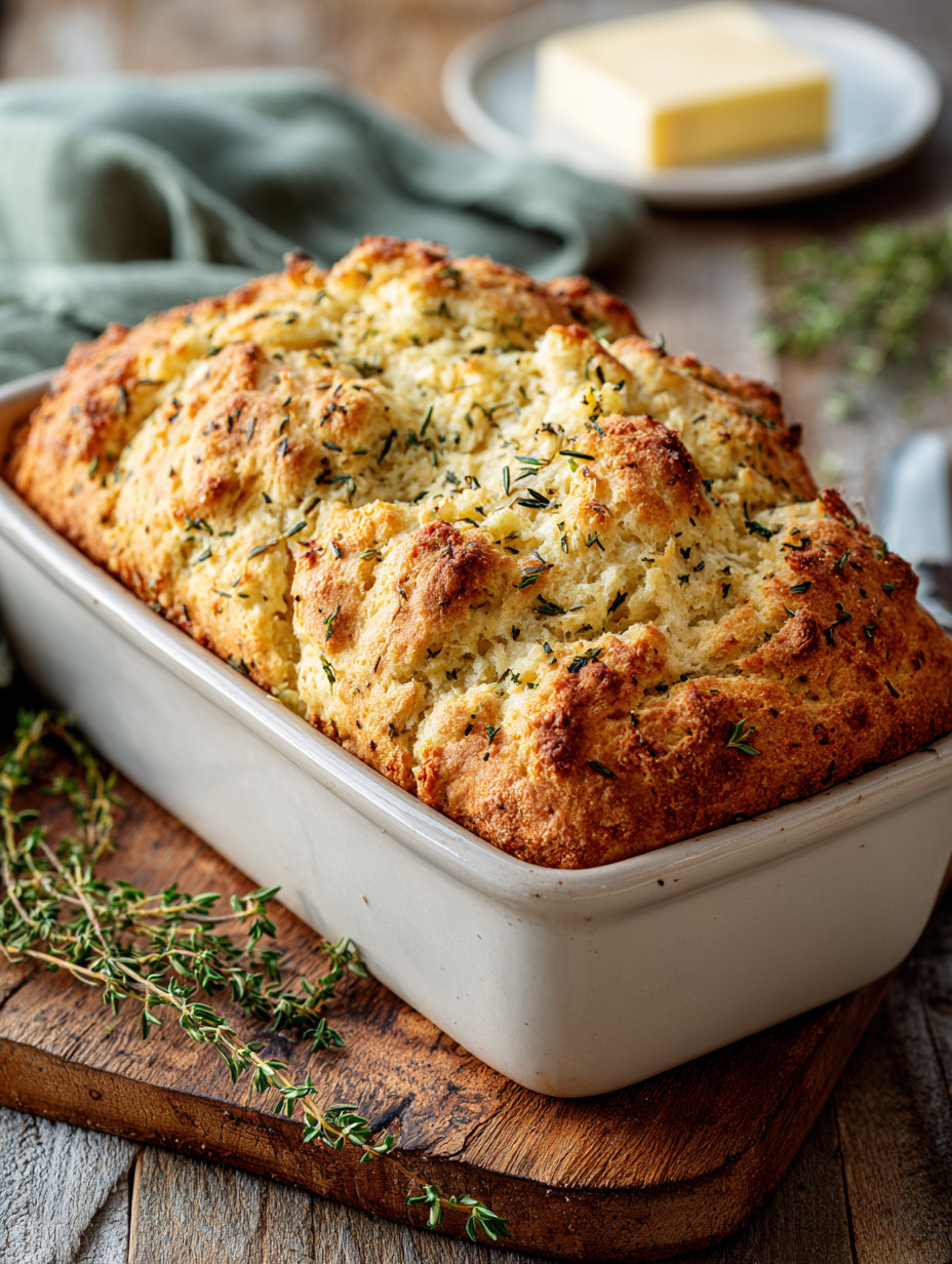 A loaf of bread with herbs on top.
