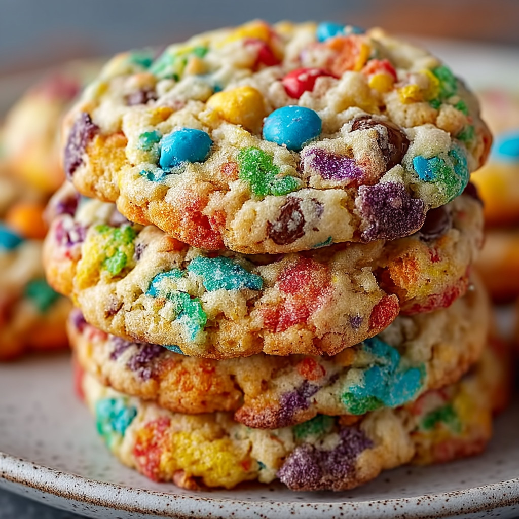 A stack of colorful cookies.