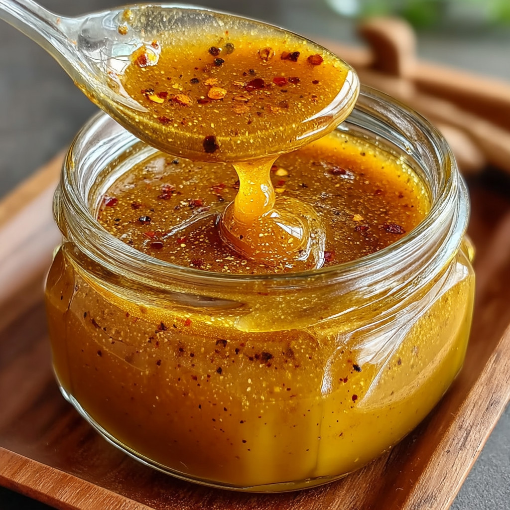 A spoonful of honey is being poured into a jar.