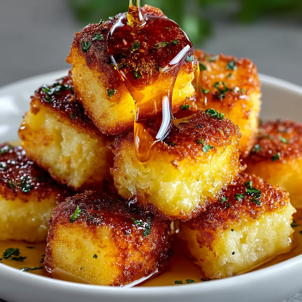 A bowl of food with syrup dripping over it.