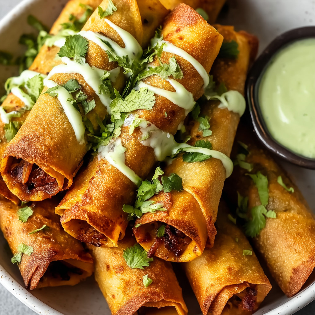 A bowl of food with a green sauce.