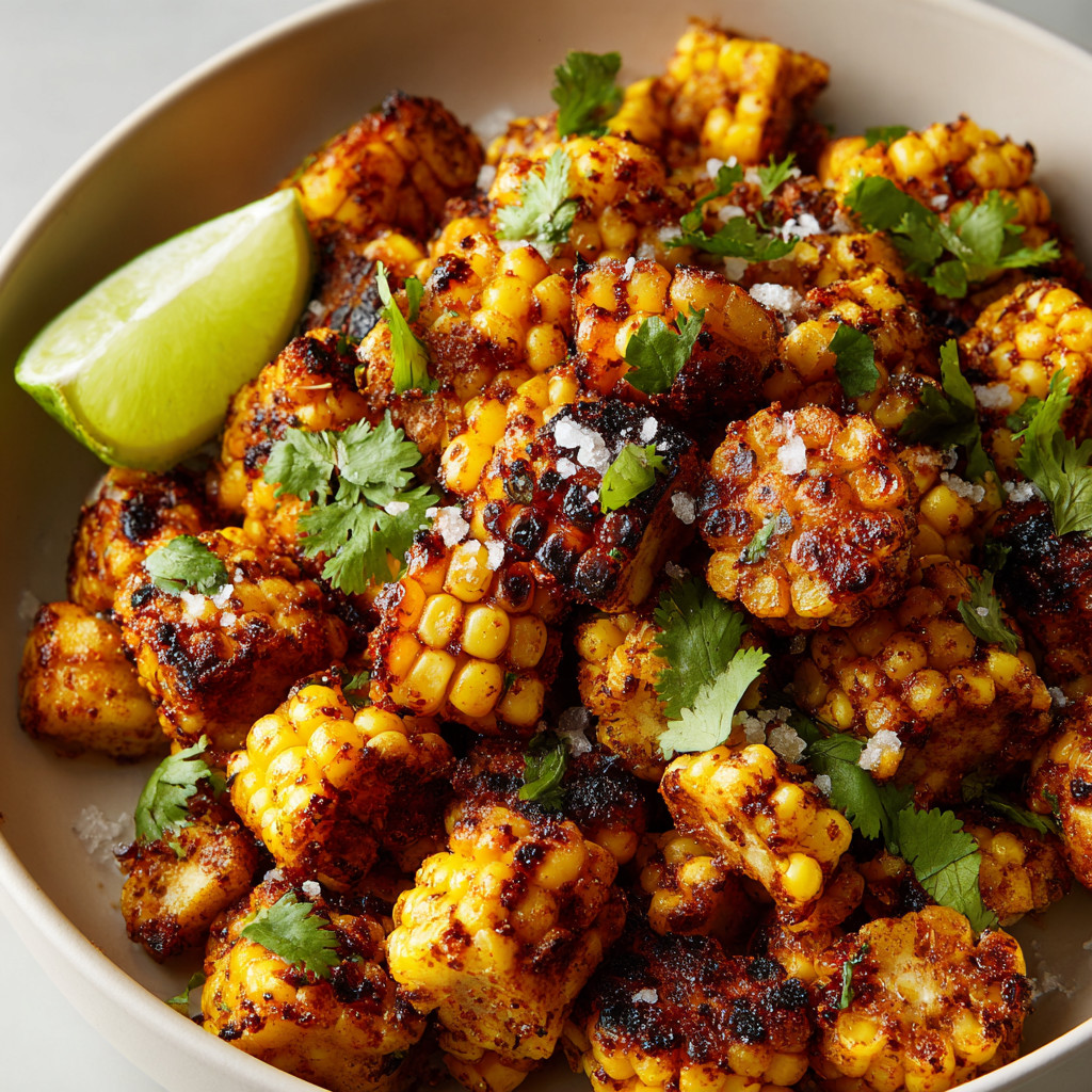 A bowl of corn with lime and salt.