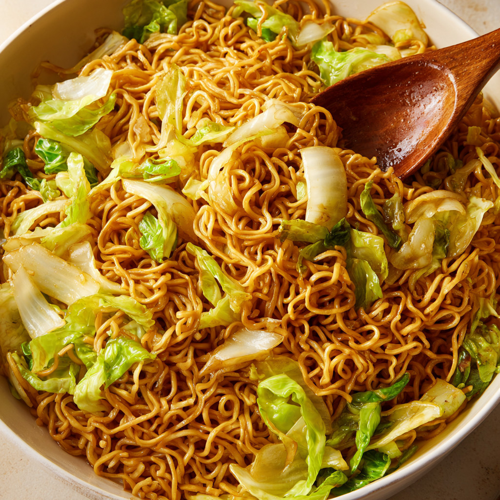 A bowl of noodles with vegetables.