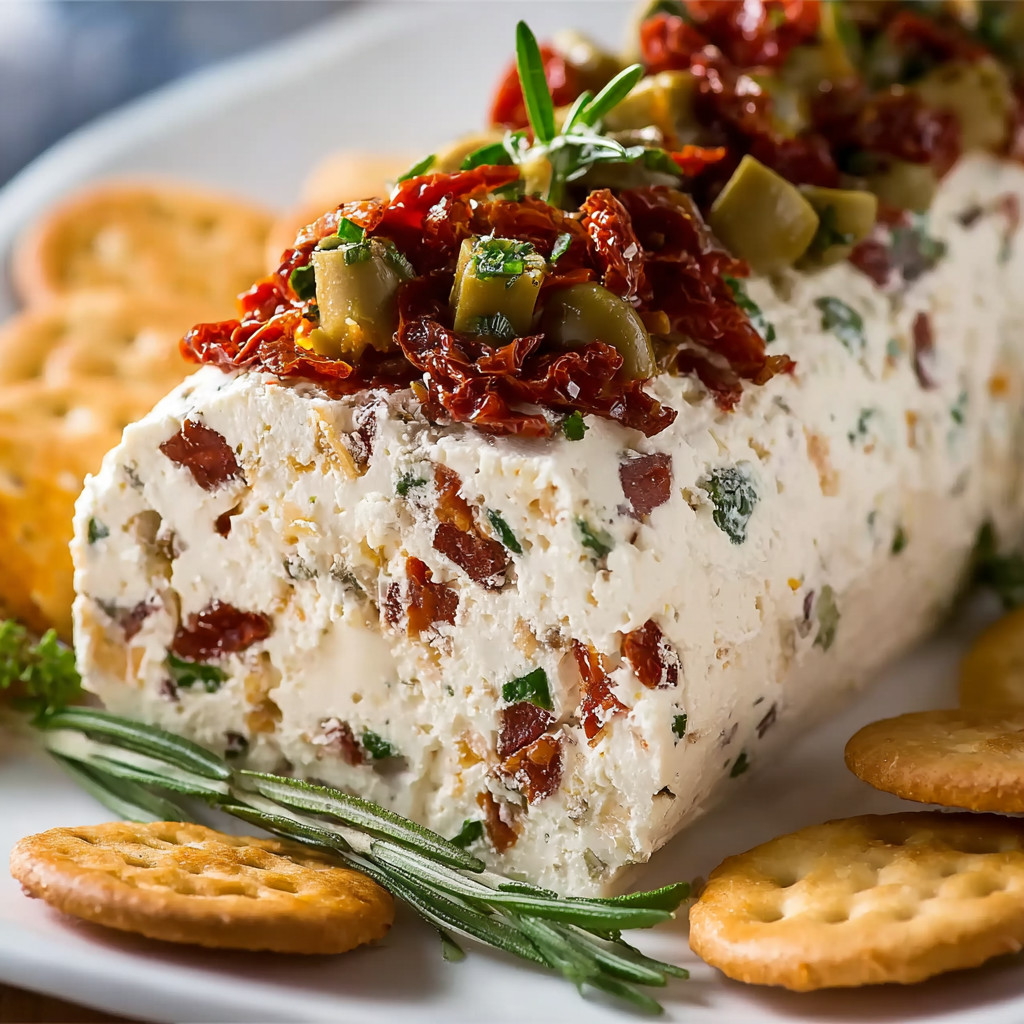 A plate of food with crackers and a cheese and vegetable dish.
