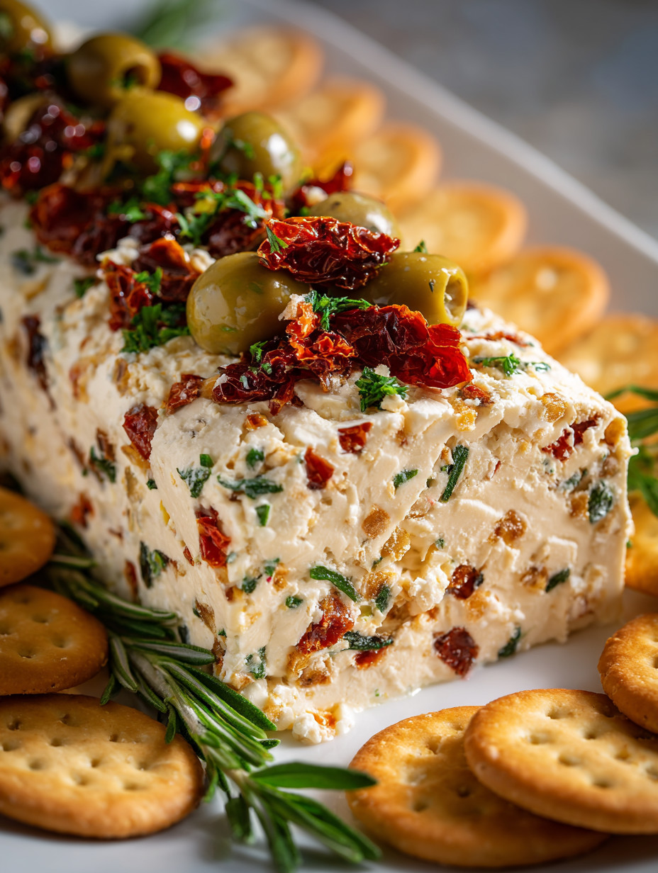 A plate of food with olives and cheese.