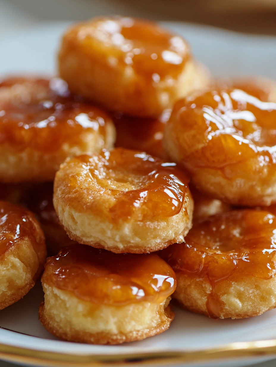 A stack of donuts with glaze.