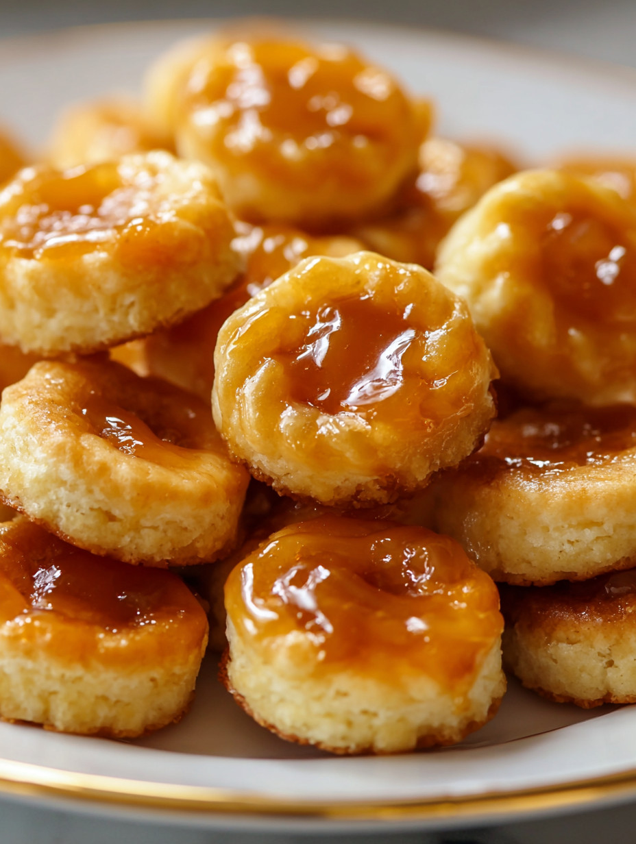 A plate of pastries with a sauce on top.
