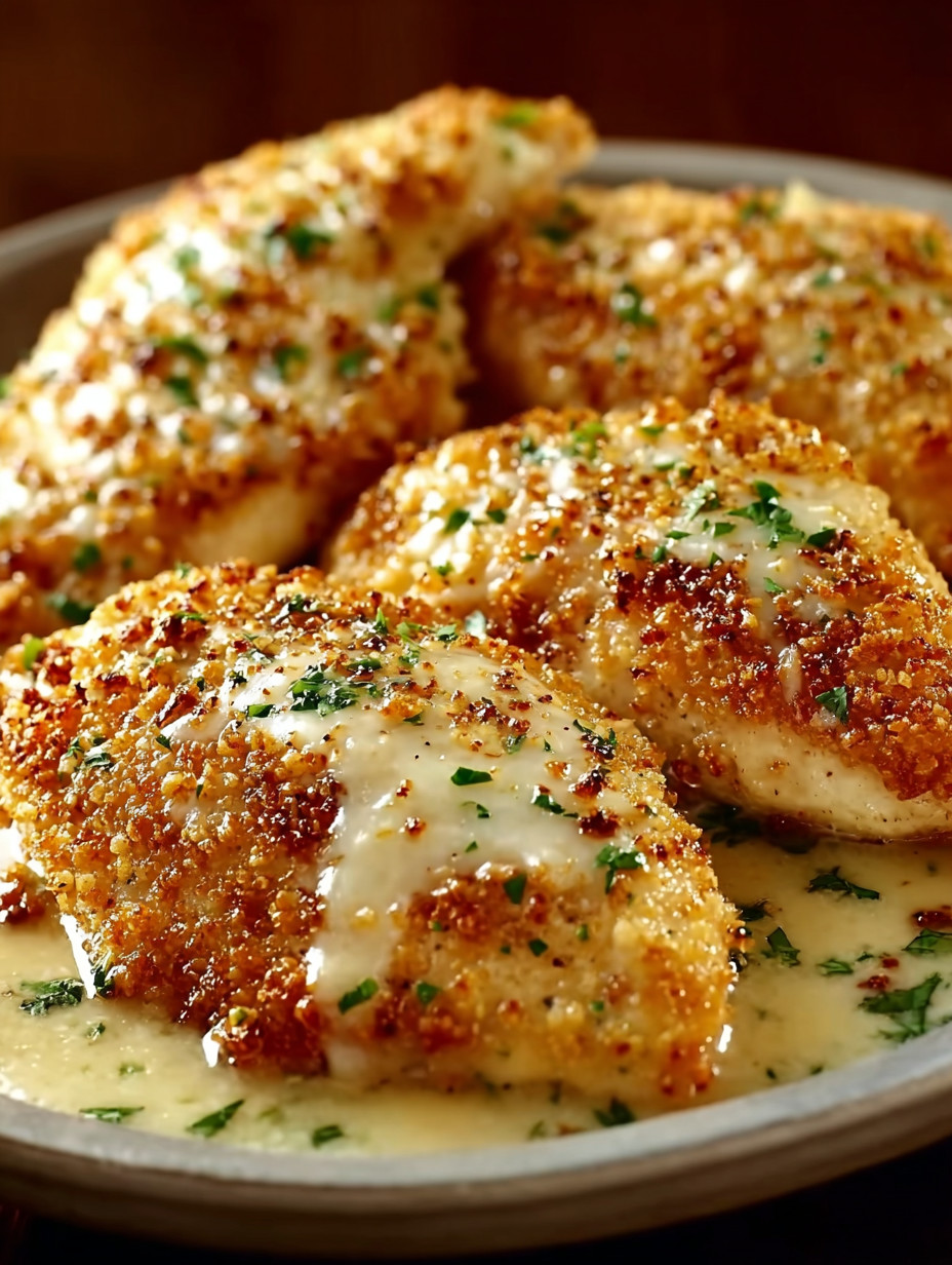 Chicken with cheese and herbs.