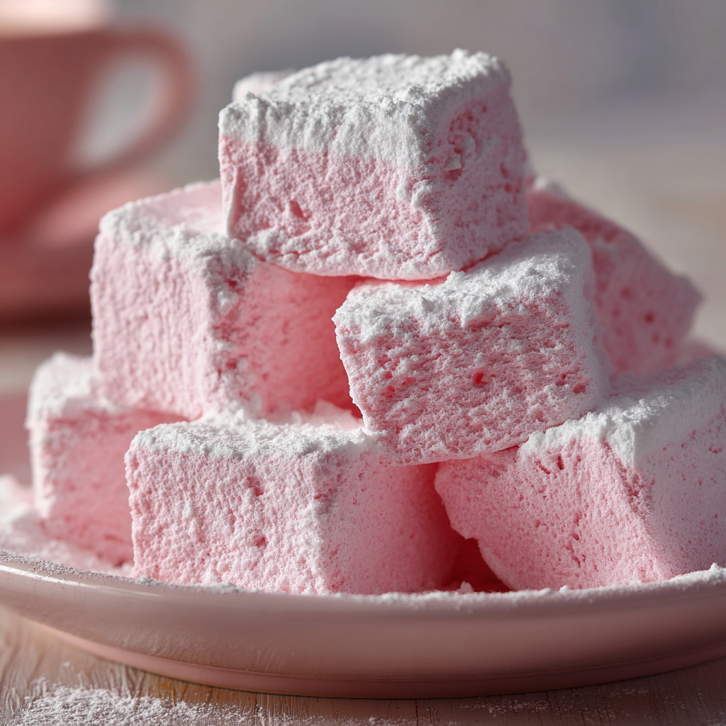 A plate of pink marshmallows.
