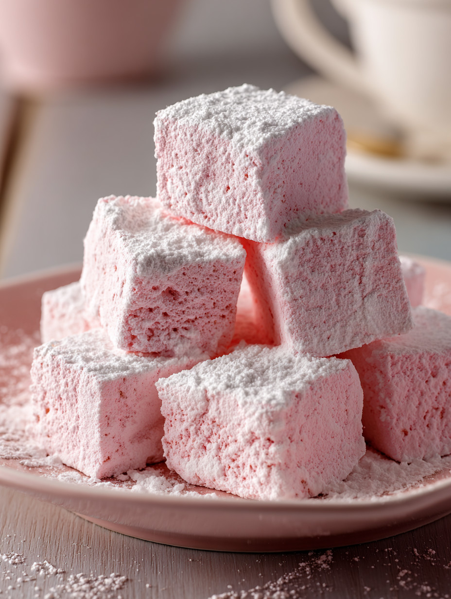 A plate of pink and white desserts.
