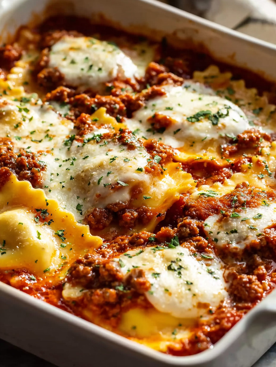 A dish of lasagna with meat and cheese.