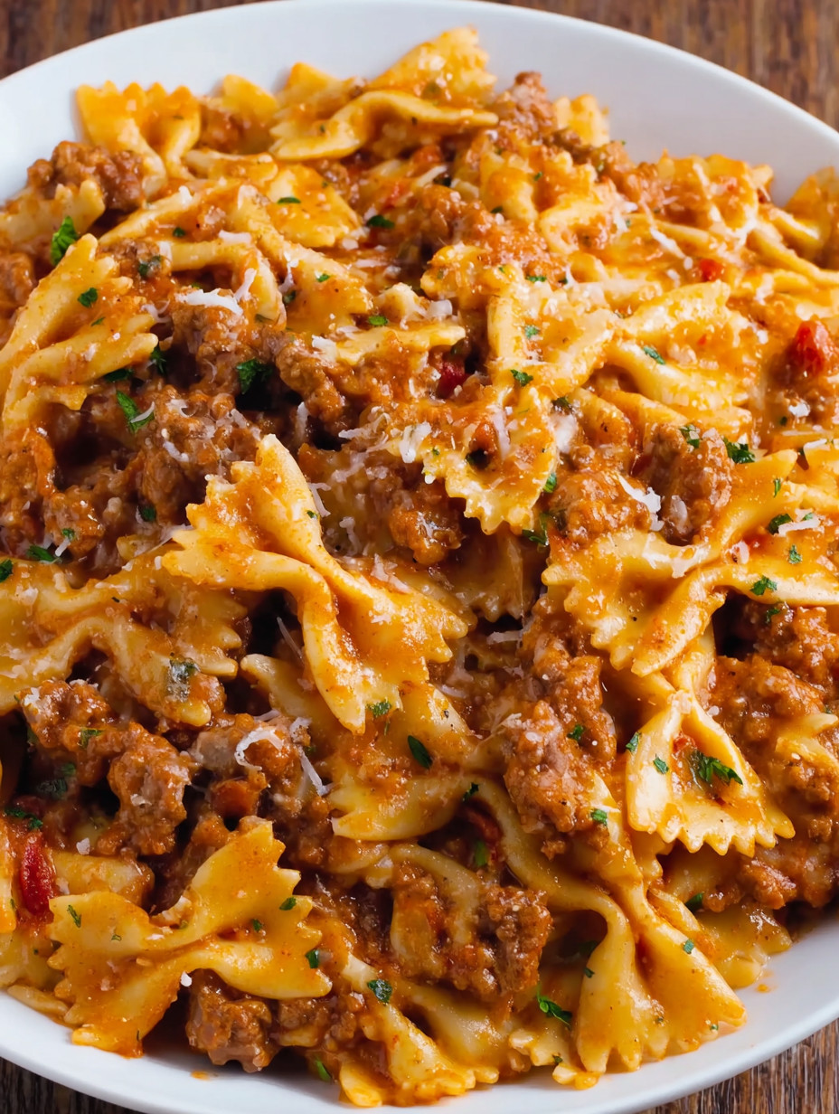 A plate of pasta with meat sauce.