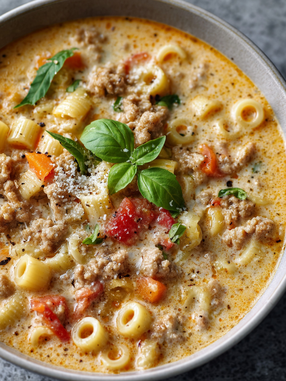 A bowl of pasta with meat and tomatoes.