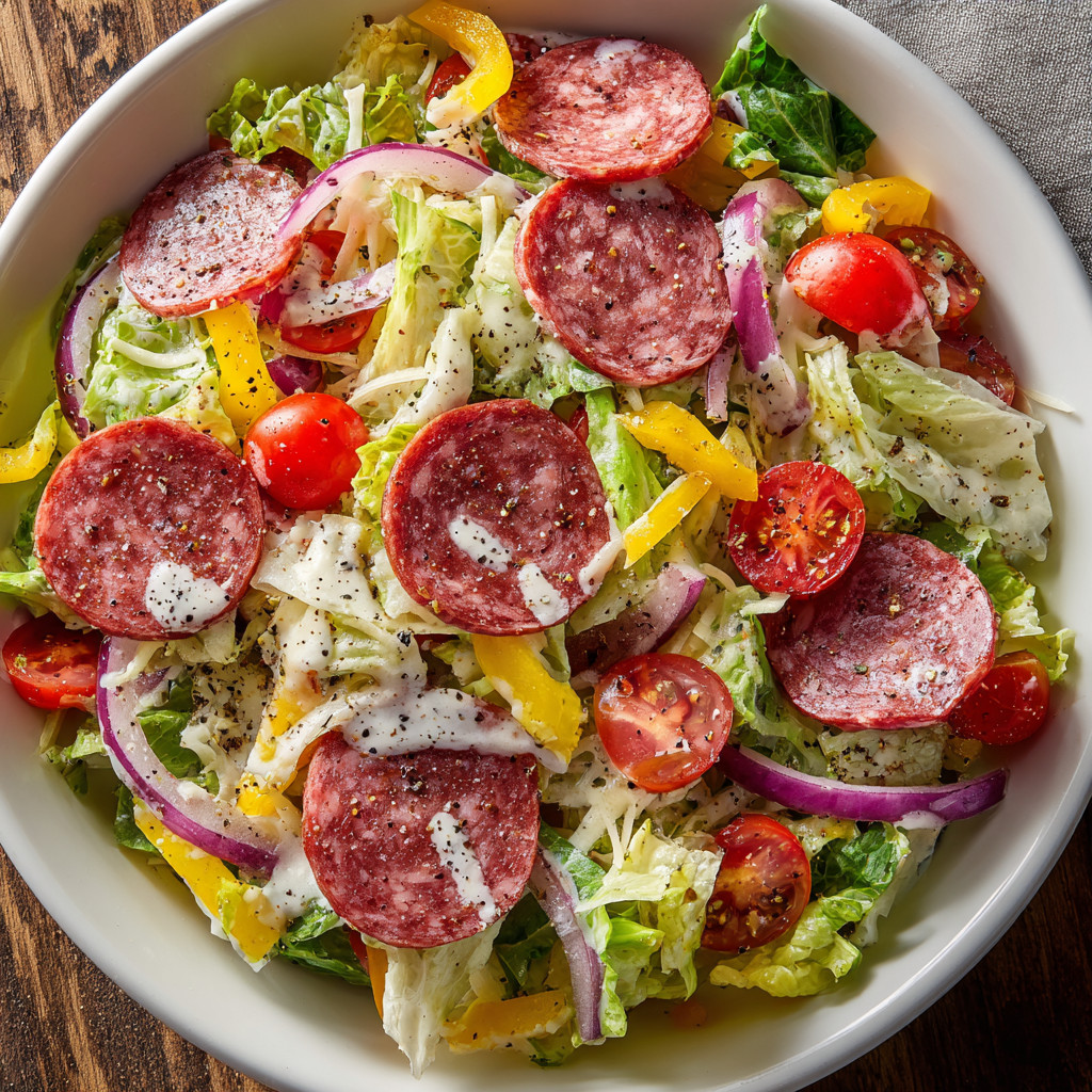 A salad with meat and vegetables.